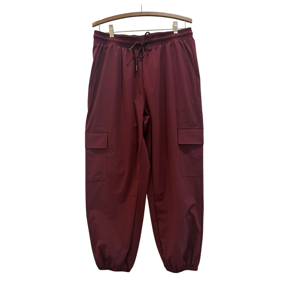 New Halara Size Large Burgundy Cargo Jogger Pants Elastic Waist Stretch Wine Red